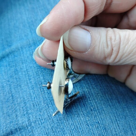 Alpaca Mexico Mexican Silver Hanging Earrings White Acrylic with Like Abalone - Picture 5 of 6